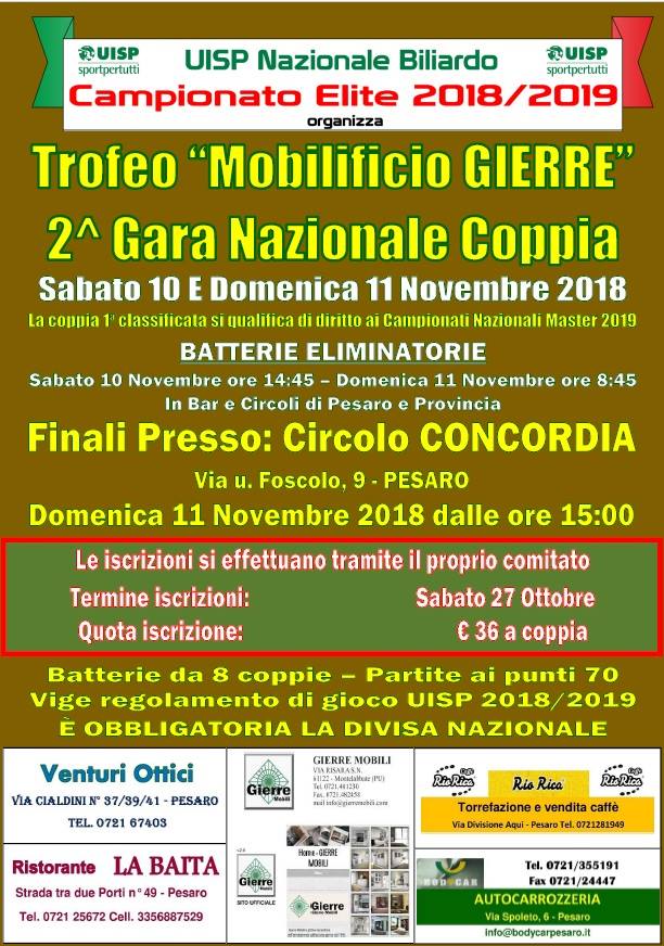 2^ Gara nazionale Coppia – Trofeo “Mobilificio Cierre”